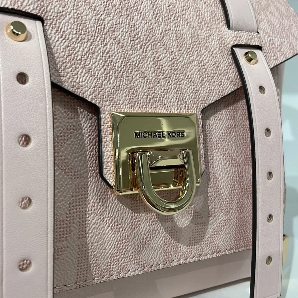 Michael Kors MK print Manhattan satchel crossbody Powder blush
